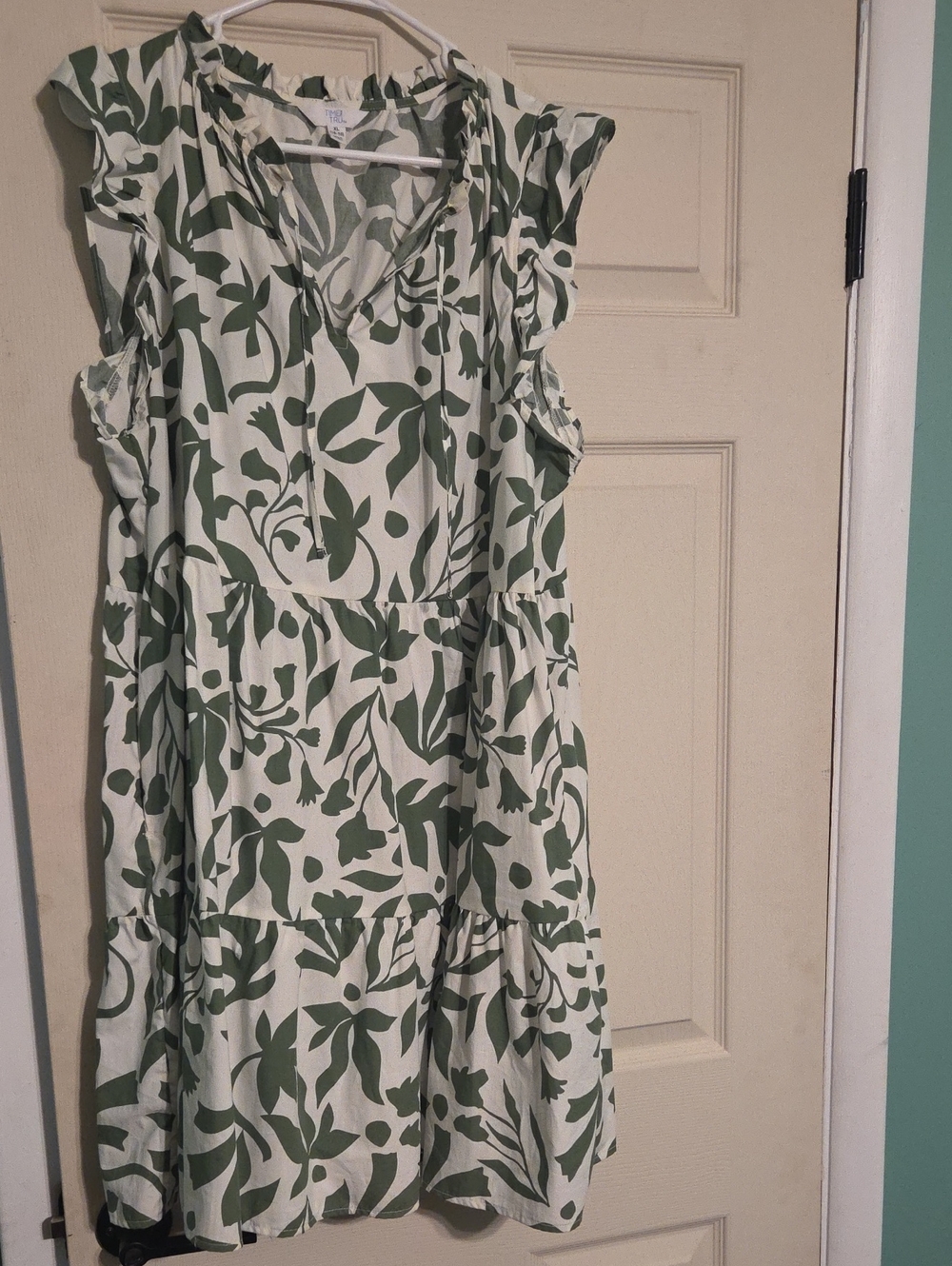 Time and Tru Green and Cream Floral Tiered Midi Dress